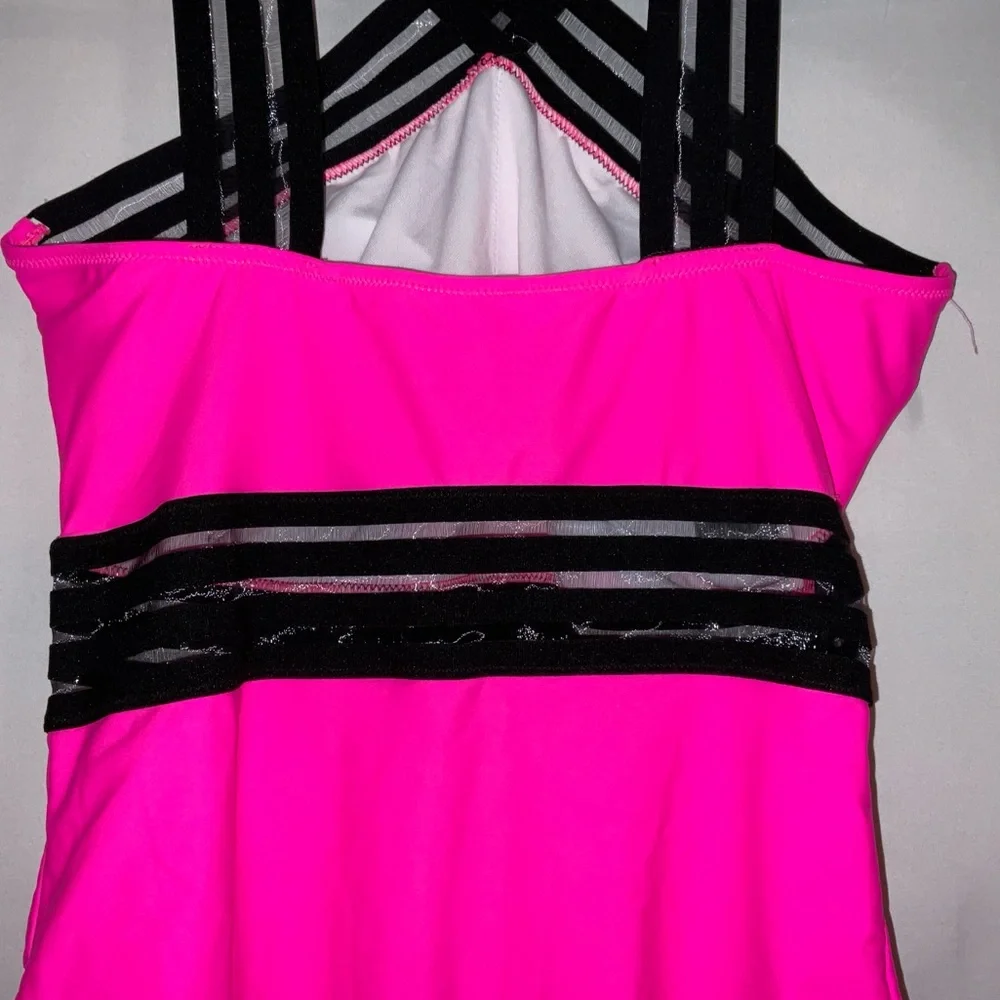 NWT Women’s Tempt‎ Me Neon Pink & Black One Piece Crossover Swimsuit - Large
